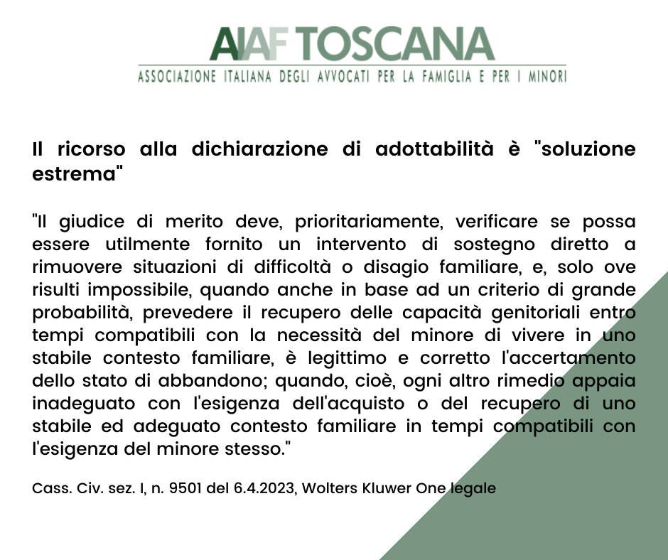 Rassegna giurisprudenziale: Il ricorso alla dichiarazione di adottabilità è "soluzione estrema"